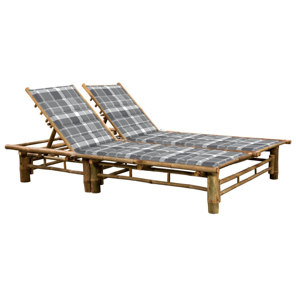 2-PERSONEN-SONNENLIEGE mit Auflagen Bambus - Grau, Holz (130/87/200cm) - furnicato