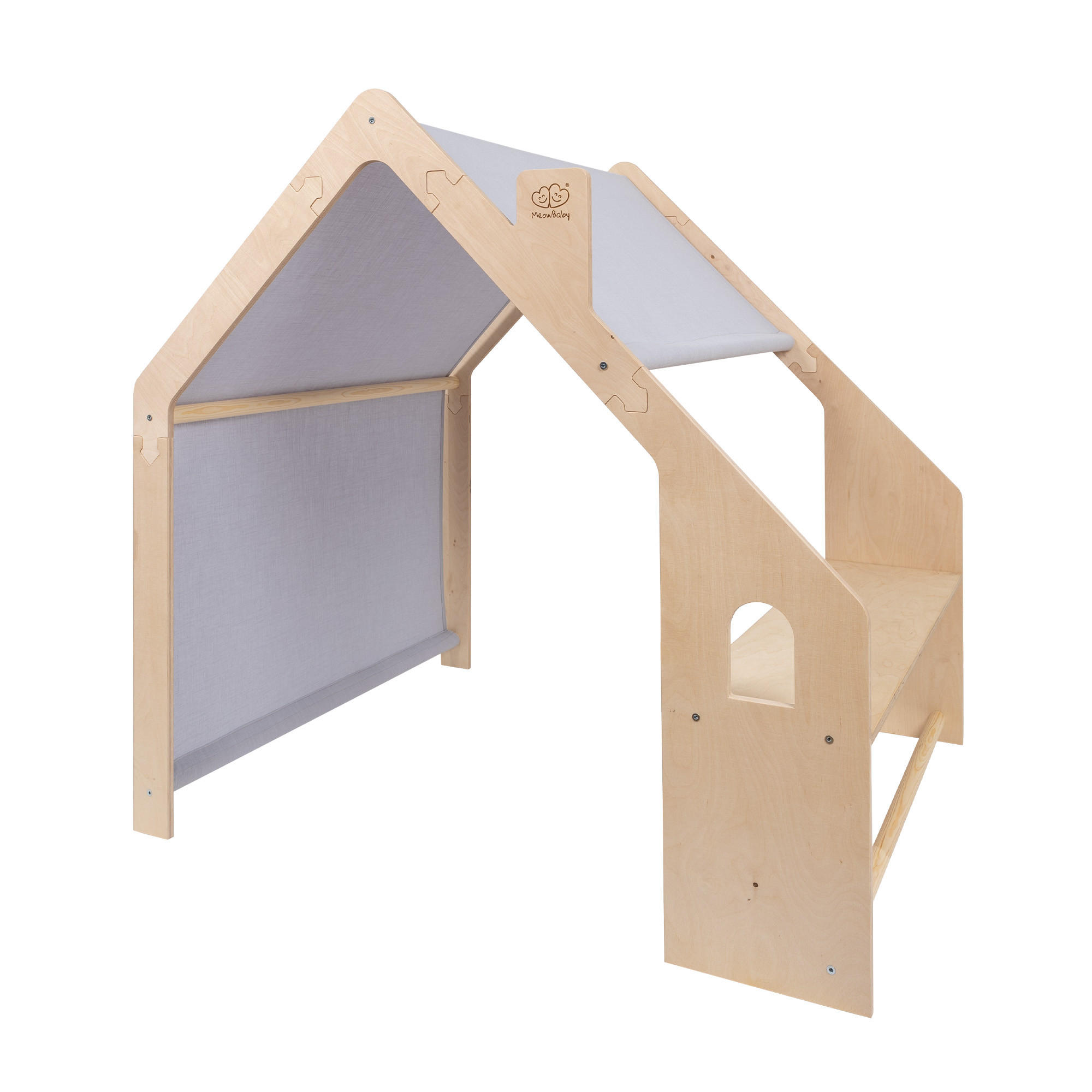 HOLZHÄUSCHEN Für Kinder mit Blauem Dach, Zarter Stoff, Spielhaus, Natur - Naturfarben/Hellblau, Holz (110/112/98cm) - MeowBaby