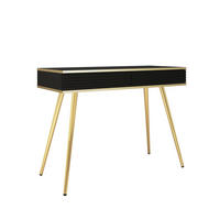 SCHMINKTISCH BANFF TOA2-2S Goldene Metallbeine, geriffelte Fronten, Schwarz - Schwarz, Holzwerkstoff/Kunststoff (102/80/50cm) - Komodee