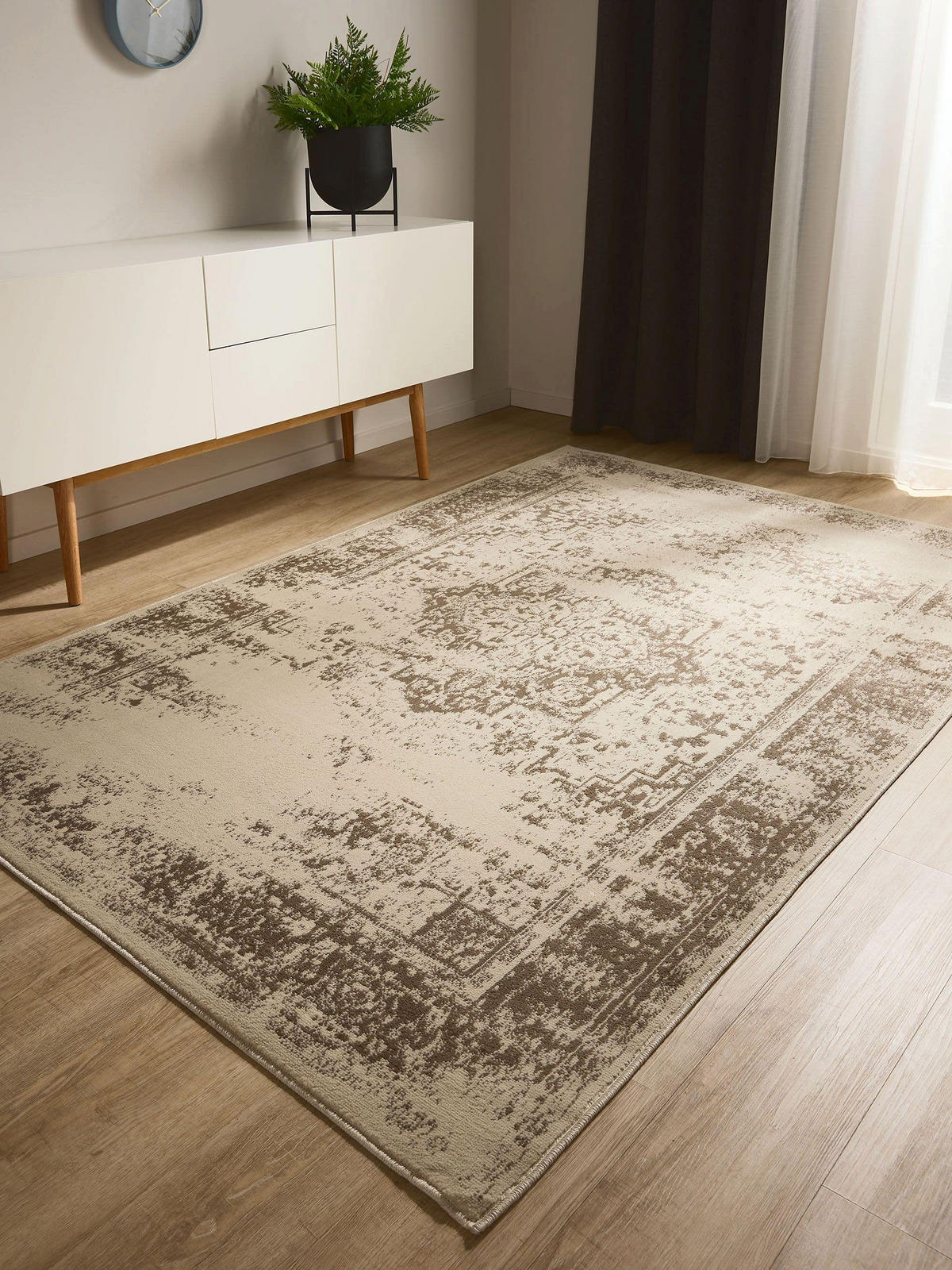 VINTAGE-TEPPICH Suki 60/120 cm - Creme/Braun, Kunststoff (60/120cm) - benuta