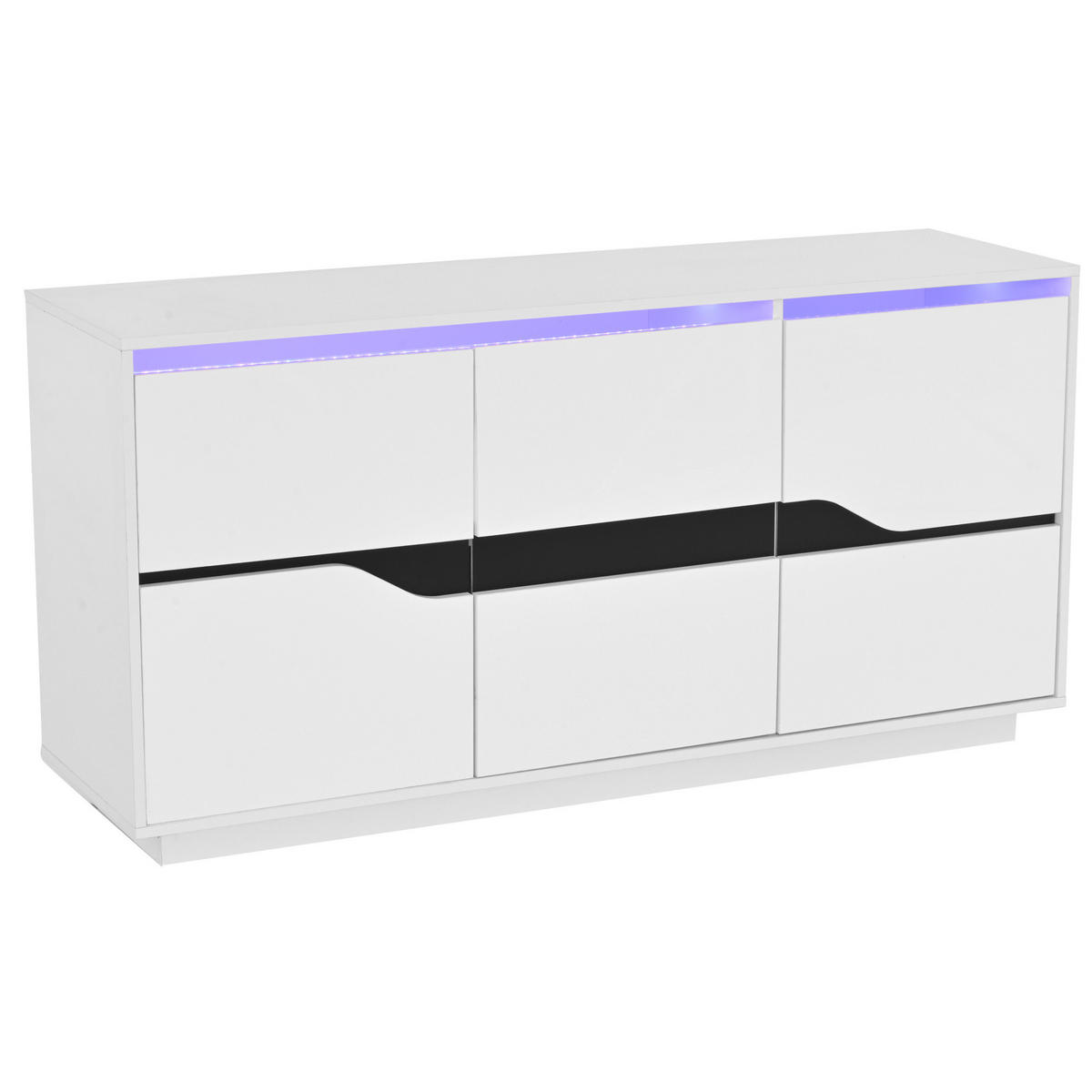 SIDEBOARD z dřevotřísky, 140/40/70 cm, bílá a černá, s LED osvětlením - bílá, kompozitní dřevo (140/70/40cm) - Modenvie