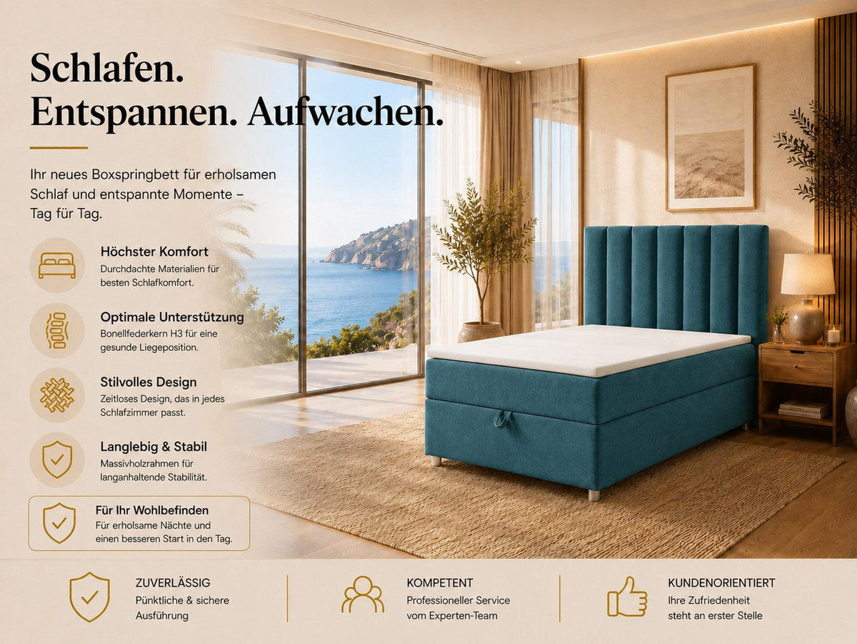 BOXBETT mit Bettkasten Trinity K10-SINGLE Bonellfederkern inkl. Topper - Hellblau, Holz/Holzwerkstoff (80/200cm) - Best For Home