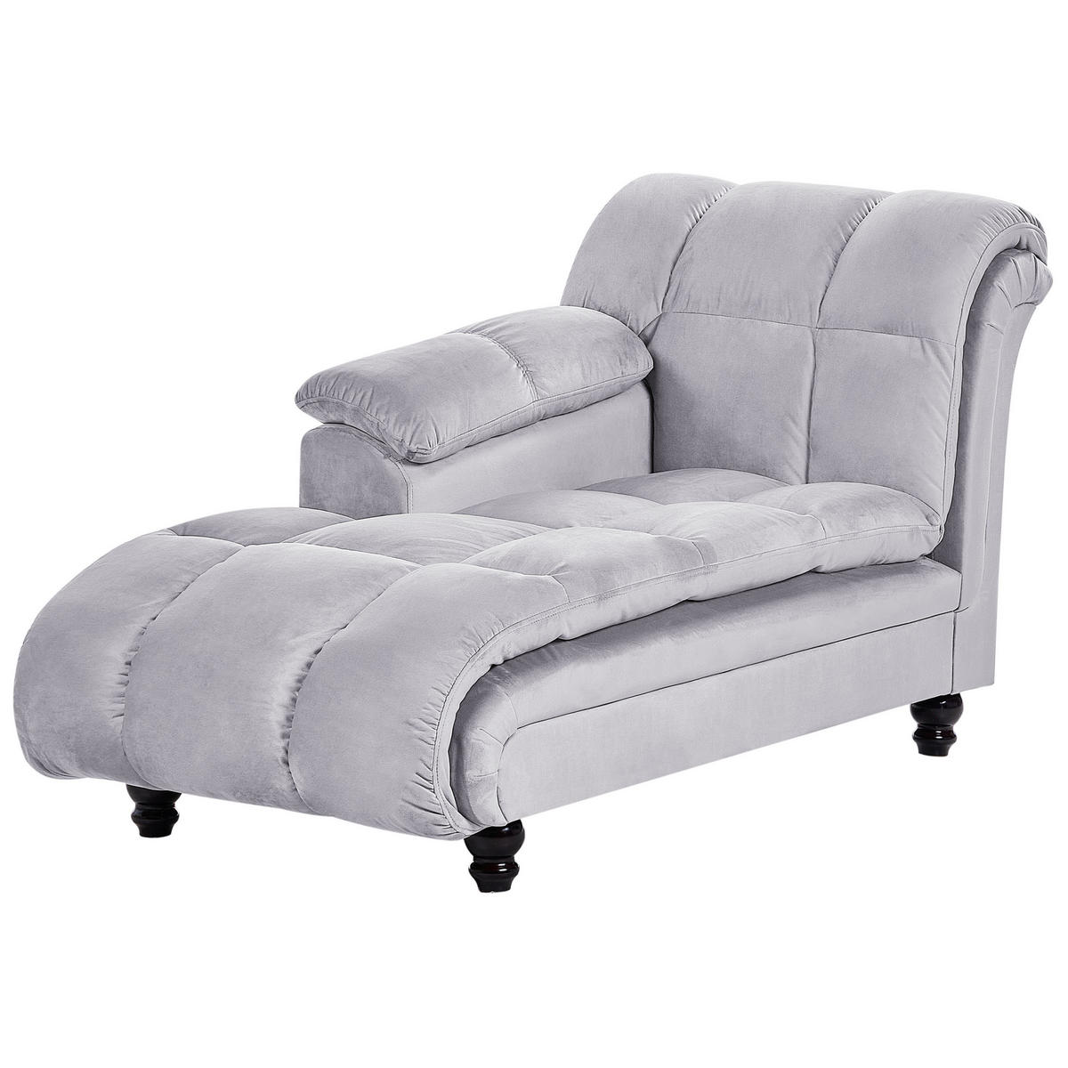 CHAISELONGUE Samtstoff hellgrau rechtsseitig Lormont - Grau, Textil (141/76/70cm) - Beliani