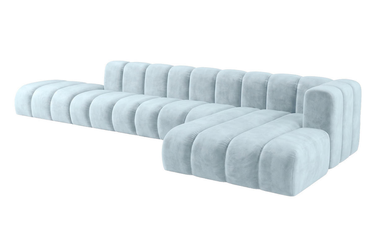 ECKSOFA Modulares In L-Form Mit Hocker, Velvet-Stoff Riviera, Babyblau, Rechts, GRAND - Hellblau, Holz (386/179cm) - Kaiser Möbel