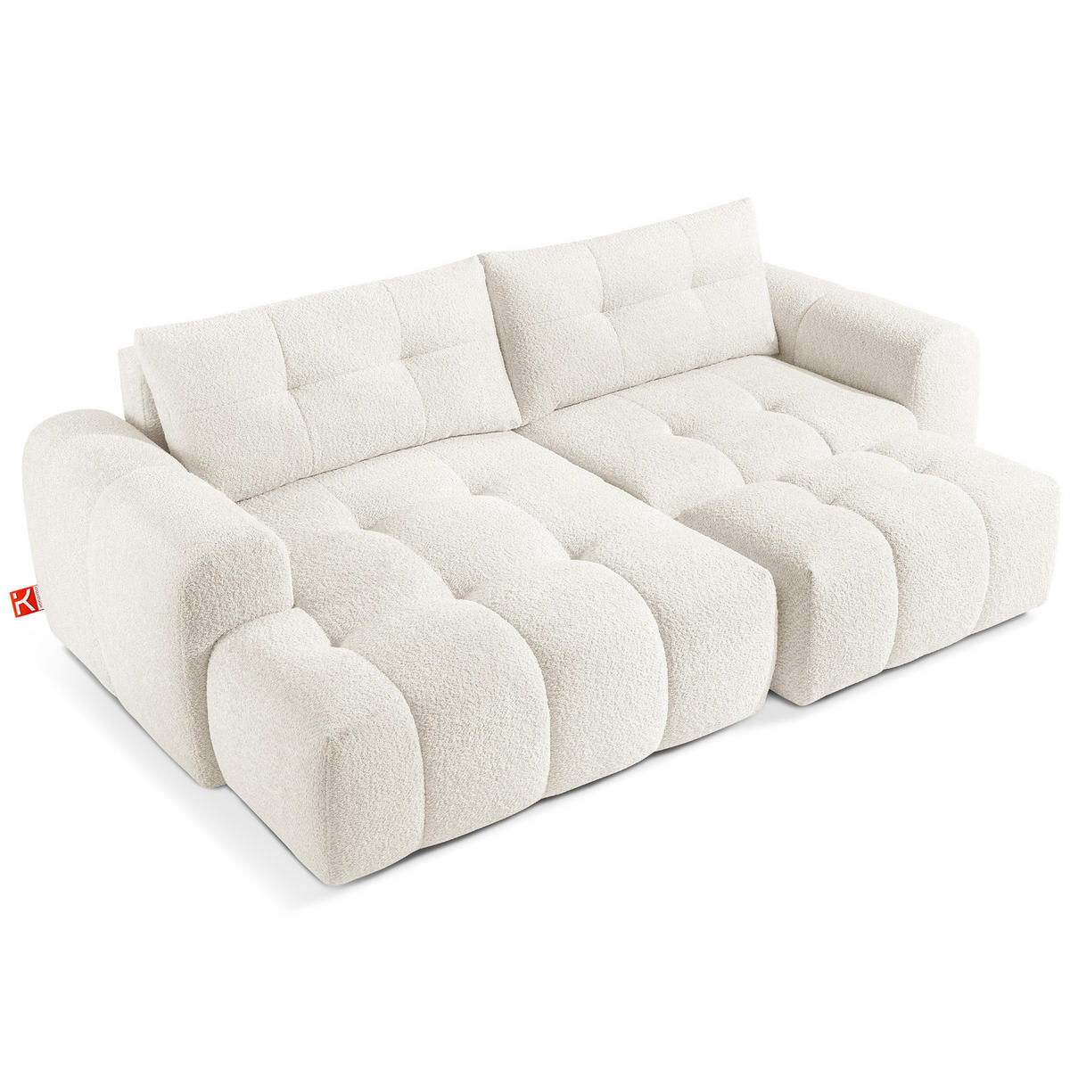 ECKSOFA MIT HOCKER RAVIA, Bouclé, Weiß - Weiß, Holz/Textil (96/50cm) - KONSIMO®
