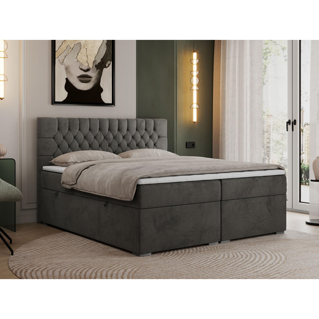 Thumbnail - MKS Boxbett, Dunkelgrau, Textil, 2-Sitzer, H3, Rechteckig, 160x200 cm, Schlafzimmer, Betten, Boxspringbetten