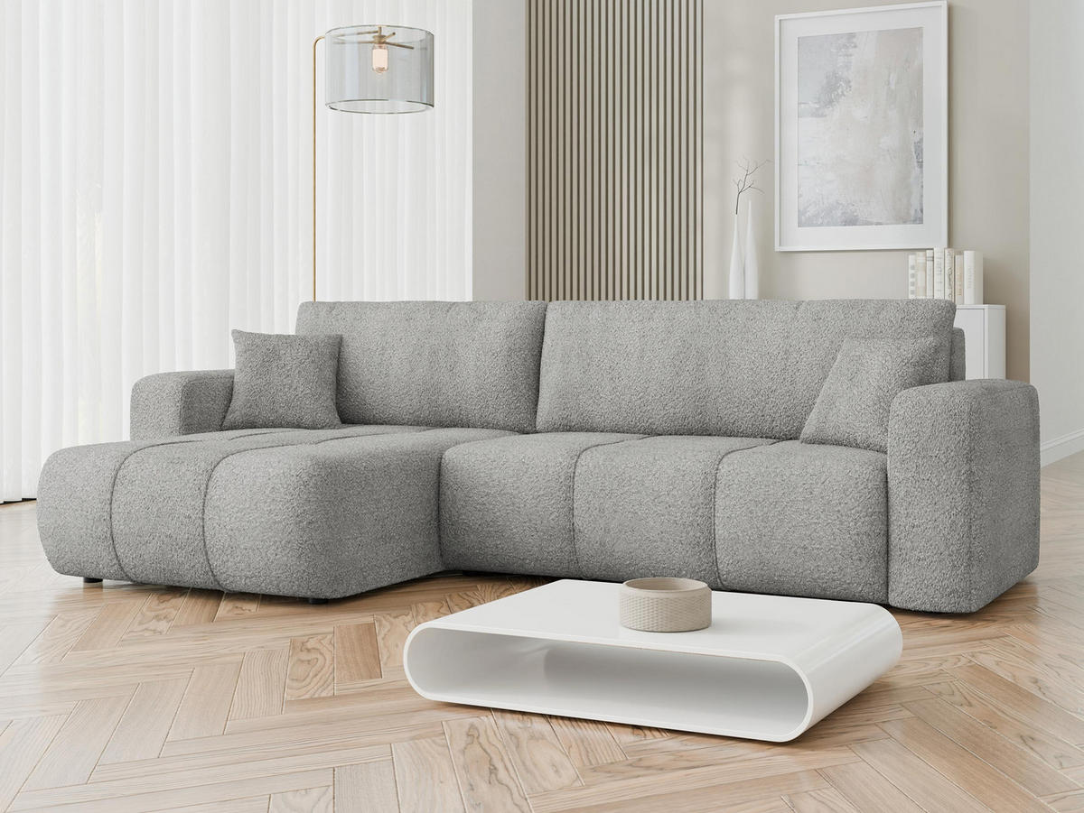 ECKSOFA Furyn Maxi Boucle - Schwarz/Grau, Holzwerkstoff/Kunststoff (274/145cm) - MIRJAN24
