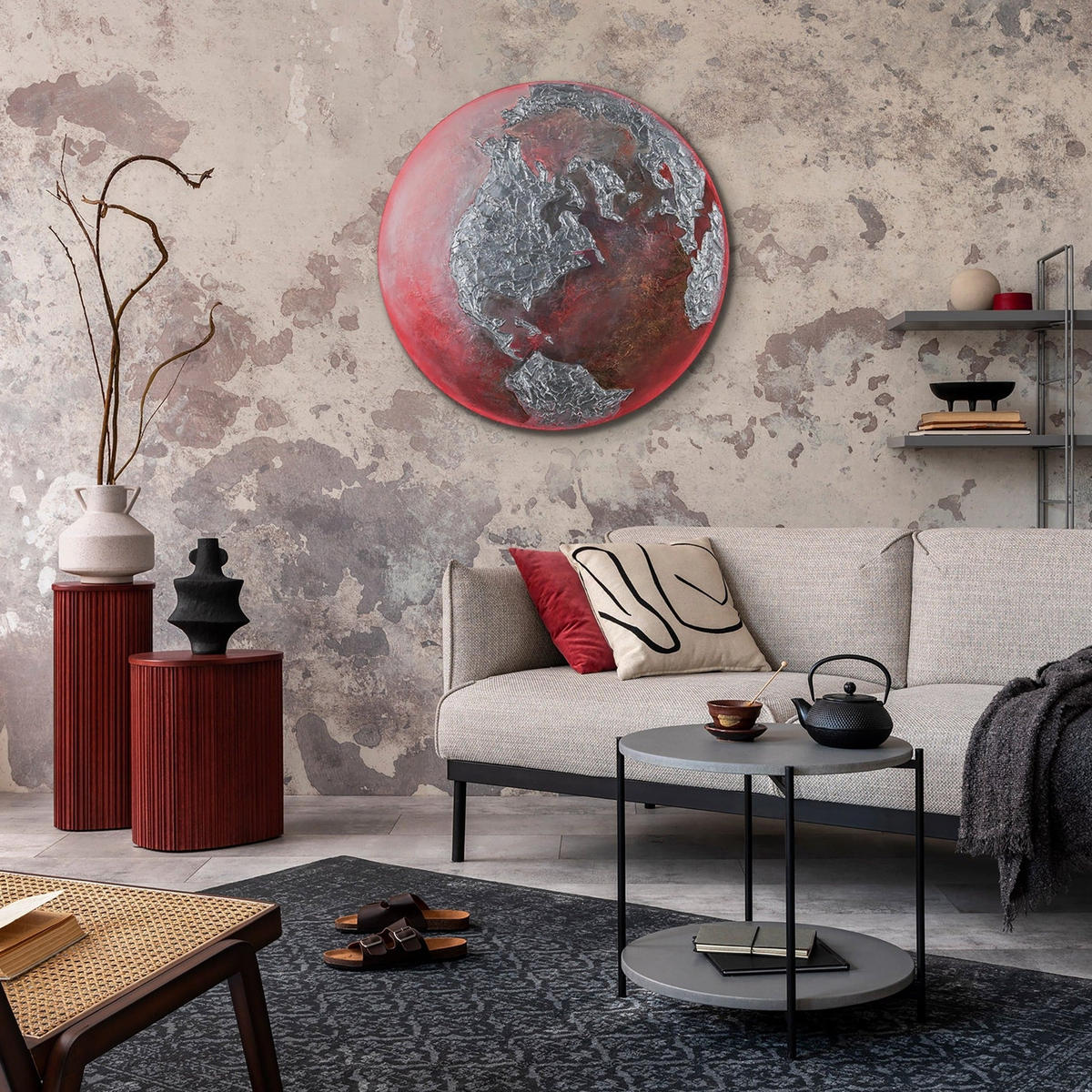 GEMÄLDE Erde nachtleuchtend 100 cm - Rot, Holz (100/4cm) - YS-art gallery