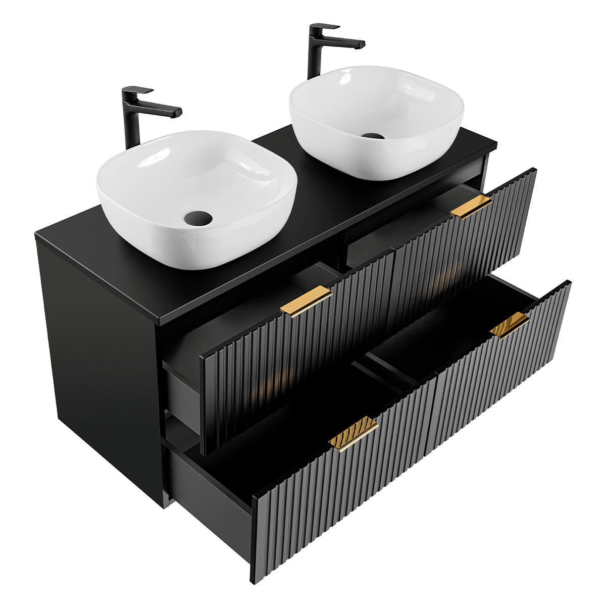 DOPPELWASCHTISCH 120.8cm Adriel Mattschwarz - Schwarz, Holzwerkstoff (120.8/59/46cm) - Petits-meubles