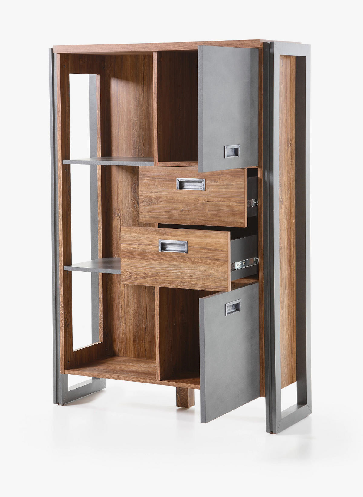 BADSCHRANK Eiche Stirling, Matera grau, Badmöbel Midischrank 90 x 140 cm - Eichefarben/Grau, Holz/Holzwerkstoff (90/140/33cm)