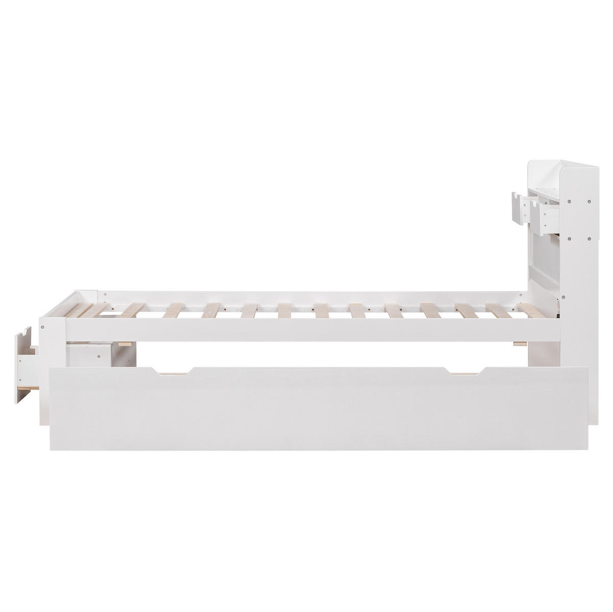 KINDERBETT 90/200 cm Weiß mit USB- und Type-C-Anschlüssen und viel Stauraum - Weiß, Holzwerkstoff (90/200cm) - Flora Grace