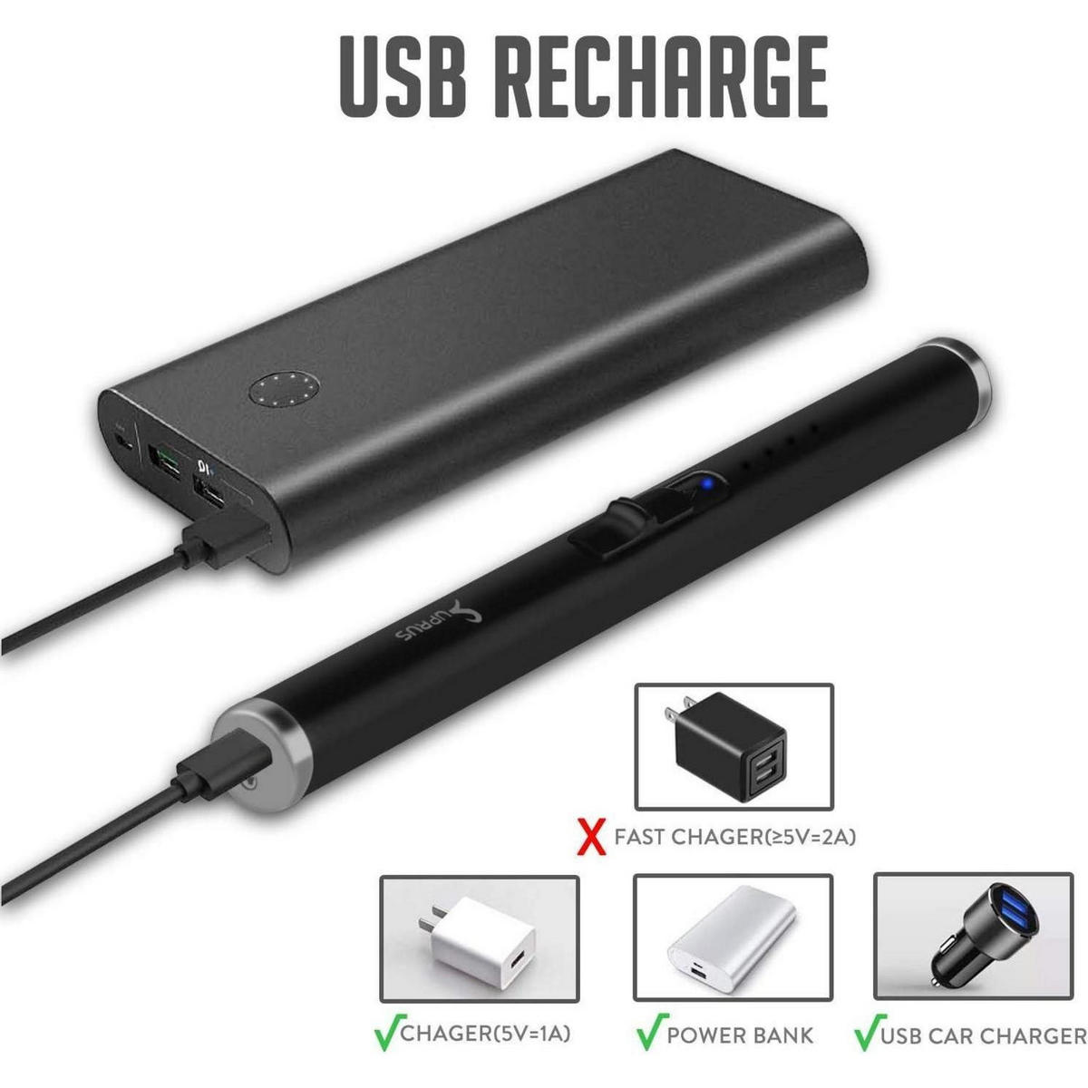 STABFEUERZEUG Plasma USB Aufladbar Winddicht Schwarz - Schwarz, Metall (1.8/1.5/17.5cm)