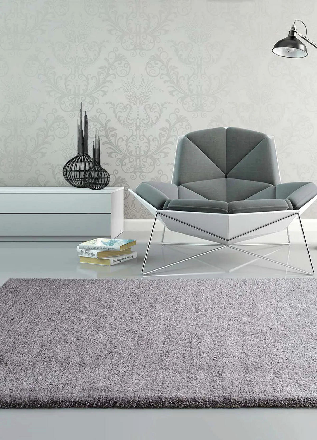 HOCHFLORTEPPICH Silber Shanghai 60/110 cm - Hellgrau, Textil (60/110cm) - Atticgo