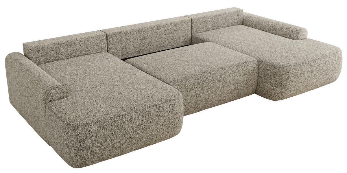 WOHNLANDSCHAFT CUBO U Beige Struktur - Beige/Schwarz, Kunststoff/Textil (370/100/187cm) - MKS