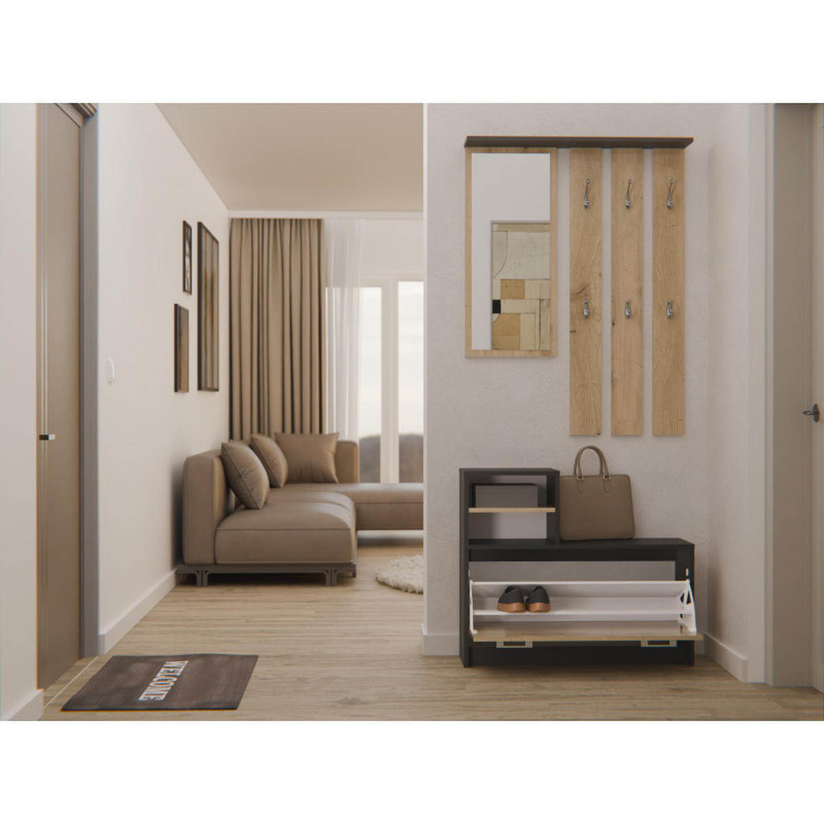 GARDEROBE set de mobilier pentru hol cu oglindă antracit, Artisan 85/180/24 - antracit, compozit lemnos (85/180/24cm) - RAUMHIRSCH FURNITURE