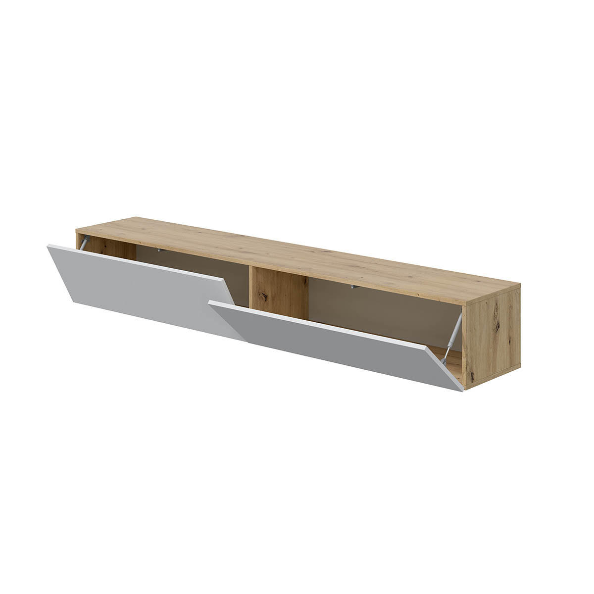 HÄNGESCHRANK mit 2 Klappen und 2 Aufbewahrungsnischen L180 cm - Kaway - Eichefarben/Weiß, Holzwerkstoff (34.5/28/34.5cm) - Calicosy
