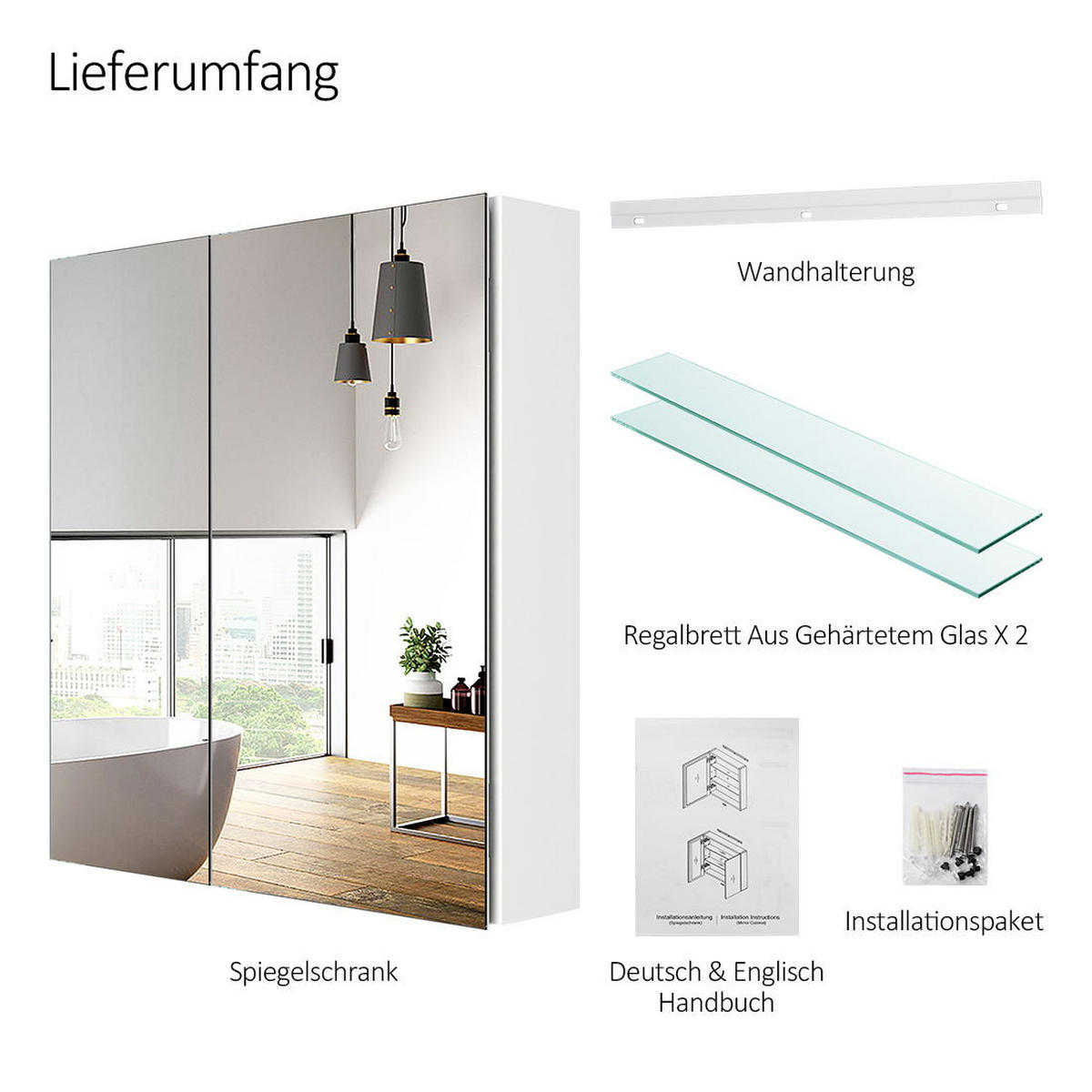 SPIEGELSCHRANK Weiß 65/60/14,5 - Weiß, Metall (60/65/65cm) - EMKE
