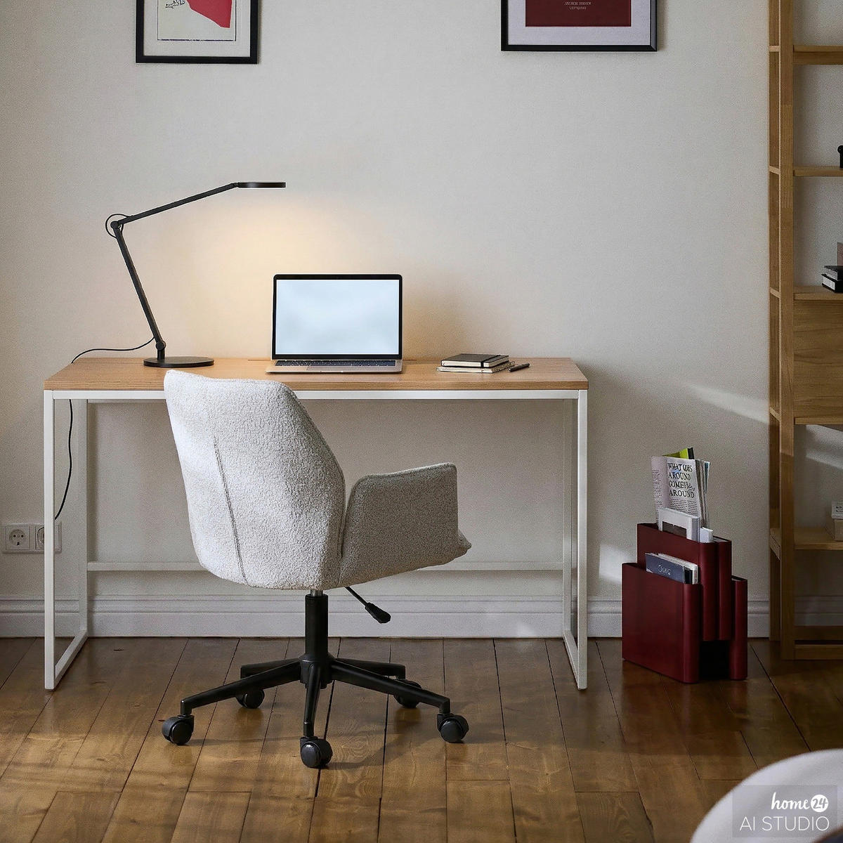 BÜRODREHSTUHL - Bouclé / Eisen - Greige/Schwarz, Textil/Metall (57/85/62cm) - home24
