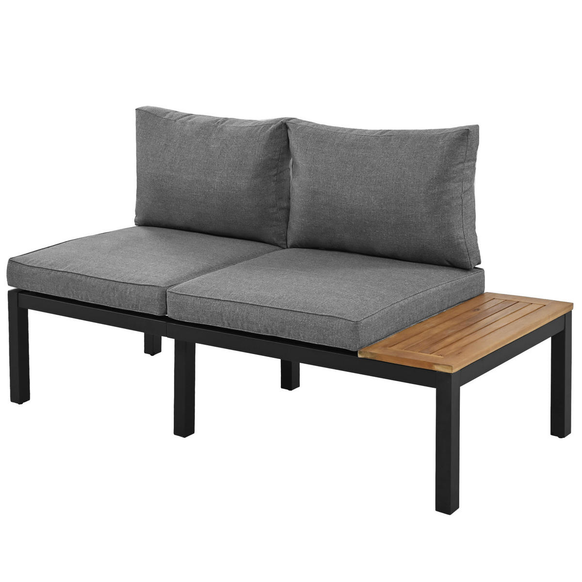GARTENMÖBEL 120x60x66cm grau aus Stahl und Akazie, mit Kissen - Grau, Metall - Modfu