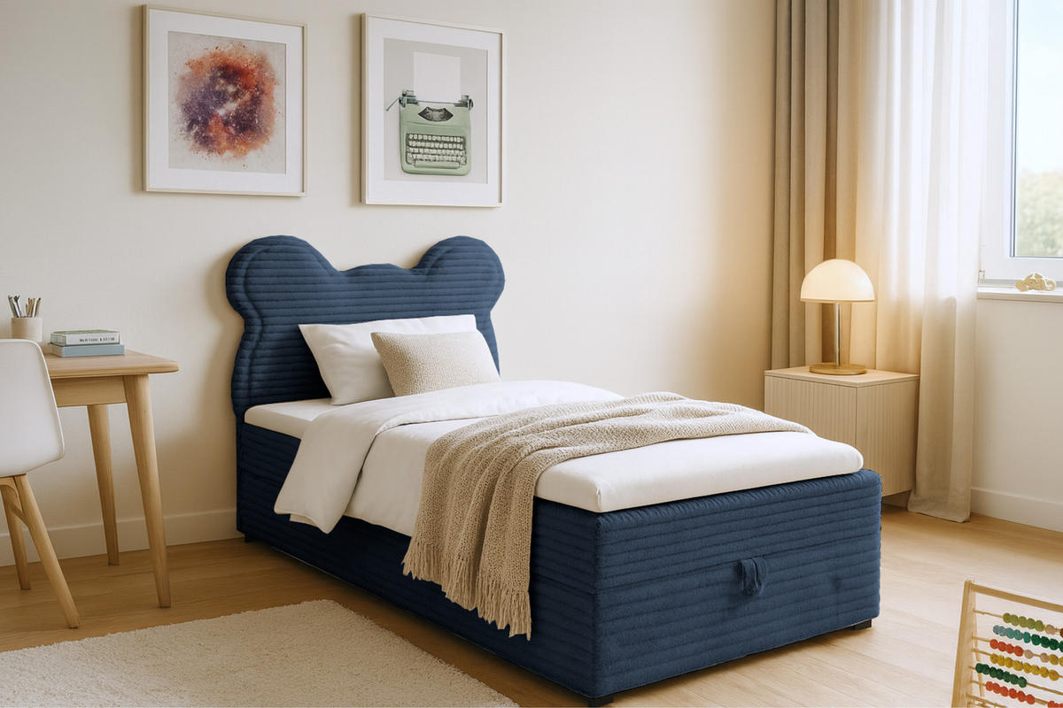 BOXBETT TEDDY 90/200 Cord-Samt Dunkelblau H3 - Dunkelblau, Holz/Holzwerkstoff (90/200cm) - Deine Möbel 24