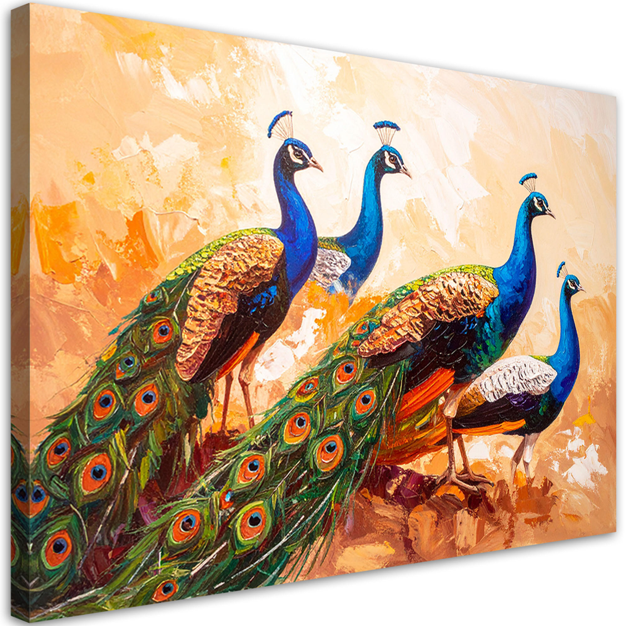 LEINWANDBILD Bunte Pfauen Vögel Farbeffekt 120x80cm - Beige, Textil (120/80cm) - Feeby