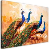 LEINWANDBILD Bunte Pfauen Vögel Farbeffekt 90x60cm - Beige, Textil (90/60cm) - Feeby