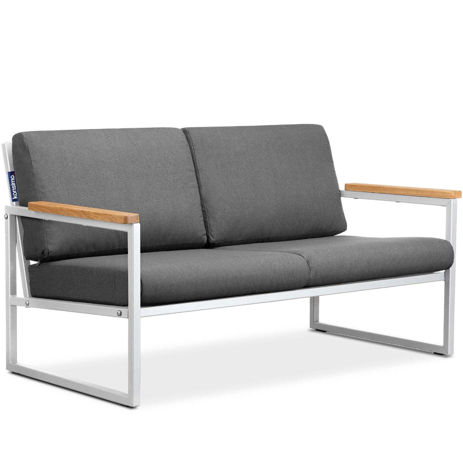 GARTENSOFA TRIBO 2-Personen ,Weiß/Grau - Weiß/Grau, Holz/Textil (130/65/60cm) - KONSIMO®