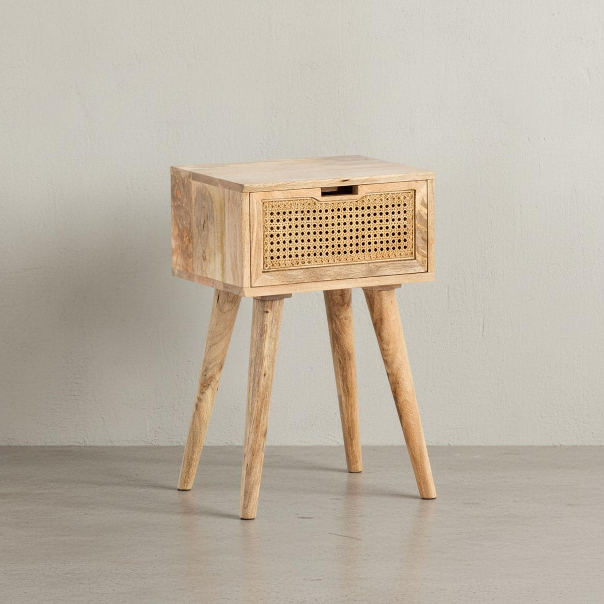 NACHTTISCH – Mango Massivholz/Rattan, 40x60x30 cm, Braun, 1 Schublade, Wiener Geflecht - Braun, Holz (40/60/30cm) - KADIMA DESIGN