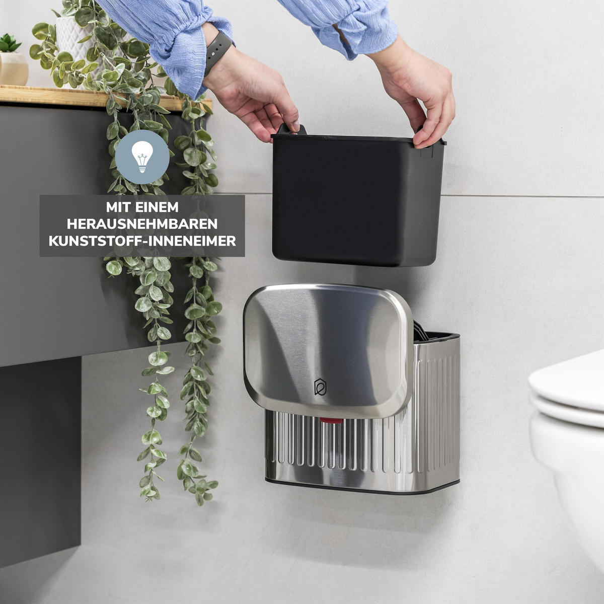 ABFALLEIMER 3 Liter, silber - Edelstahlfarben, Metall (22.5/20/16.5cm) - eluno