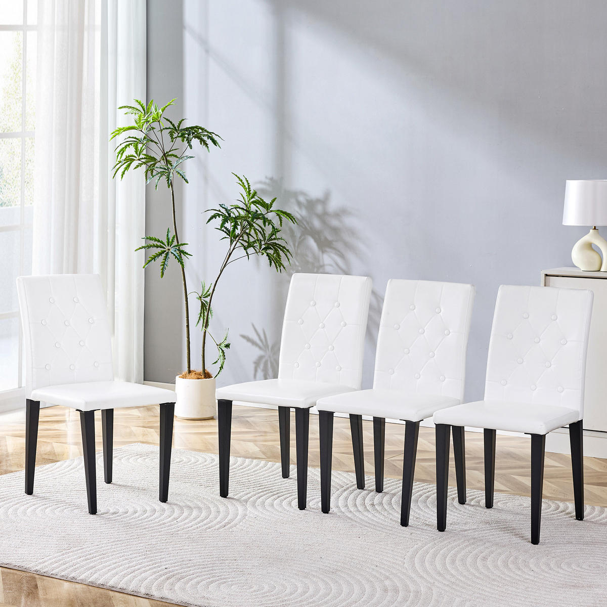 ESSZIMMERSTUHL 4er-Set 89 cm PU Weiß mit Metallbeinen Schwarz - Weiß, Metall (46/89/42cm) - Meubliv