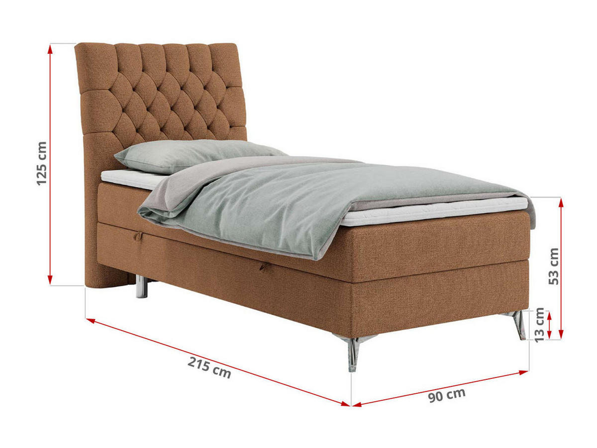 BOXBETT MILEN 90/200 Orange Struktur - H3 - Rechts Seite - Orange, Holz/Textil (90/200cm) - MKS