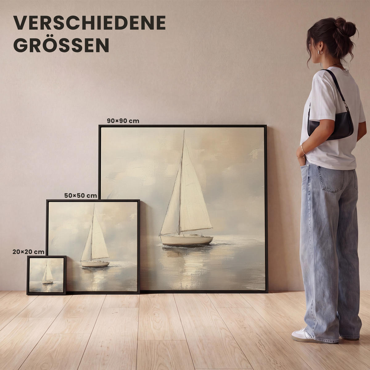 LEINWAND Bilder mit Rahmen - Segelschiff - Meer - Bewölkt - 50x50 - Creme, Textil (50/50cm) - MuchoWow