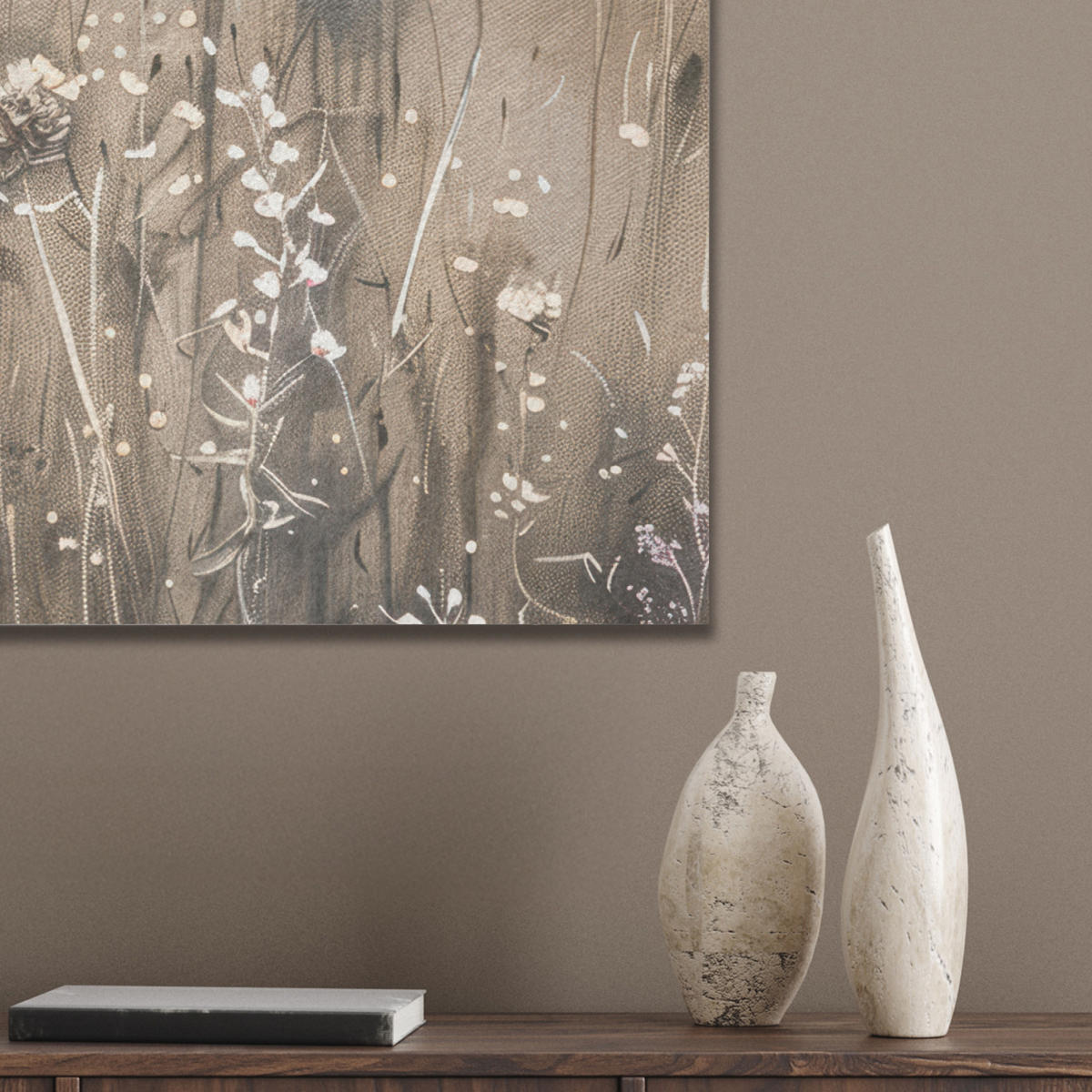 AKUSTIKBILD Blumen - Rosa - Modern - Beige Kunstdruck Schlafzimmer 50x70 cm - Beige, Kunststoff (50/70/0.9cm) - MuchoWow