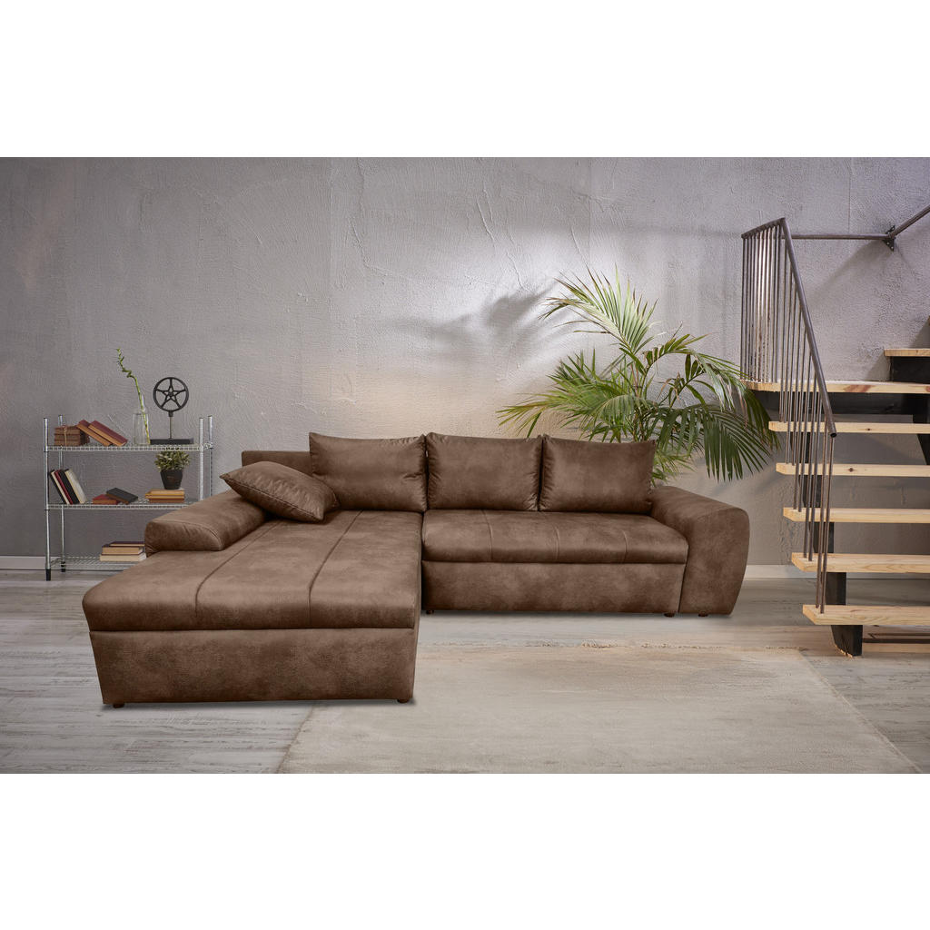 Thumbnail - luma-home Ecksofa, Braun, Textil, 3-Sitzer, Füllung: Polyurethan (Pur), Ottomane links, L-Form, Eckteil, einzeln stellba...