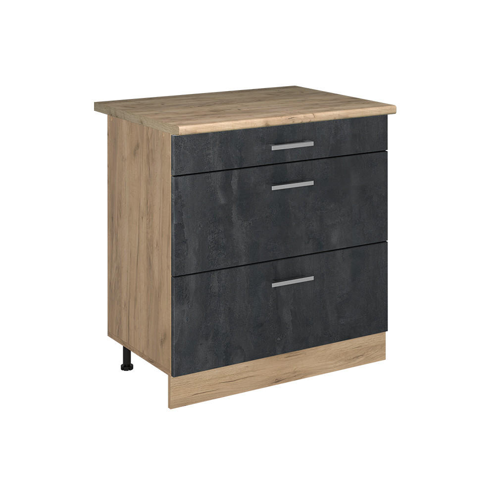 Vicco Küchenunterschrank Schwarz, Eiche 80x81.6x60 cm