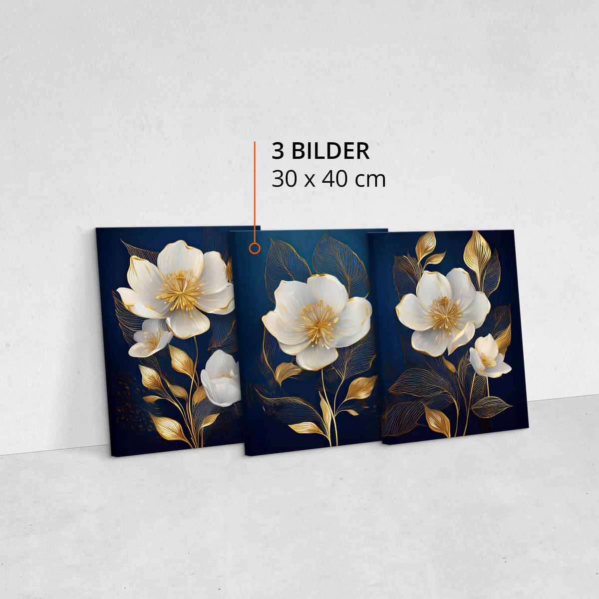 LEINWANDBILDER 3-es Set Glamour Blumen - Blau/Beige, Textil (90/40cm) - Muralo