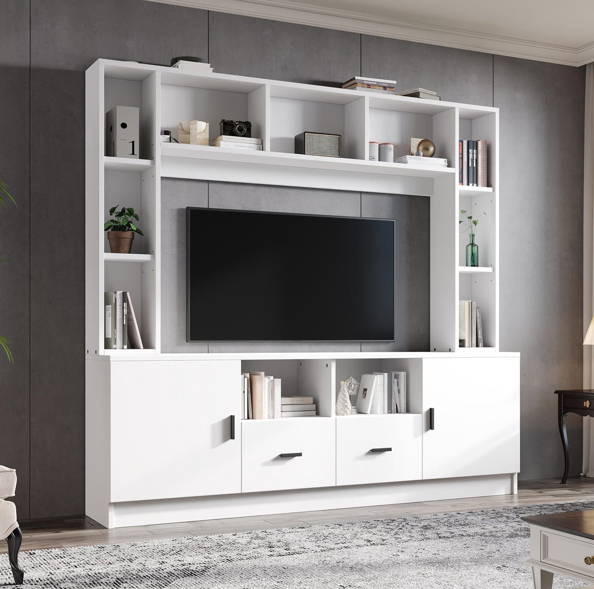 TV-WOHNWAND mit Stauraum 180 x 35 x 170 cm Weiß 5-tlg. - Weiß, Holzwerkstoff (35/170/180cm) - Beauniv