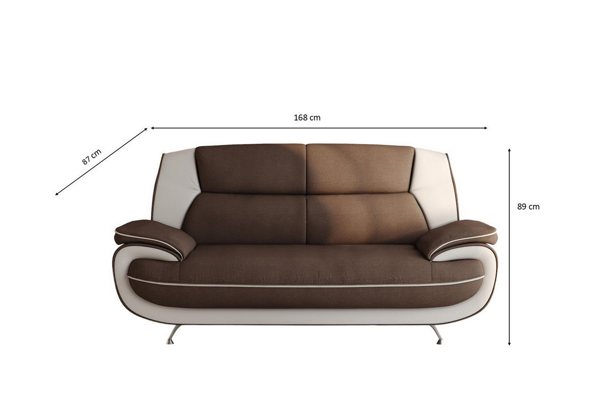 SOFA 2-Sitzer, Stoff Kronos, Braun + Weiß, Palermo - Braun, Holz (168/89/87cm) - Kaiser Möbel