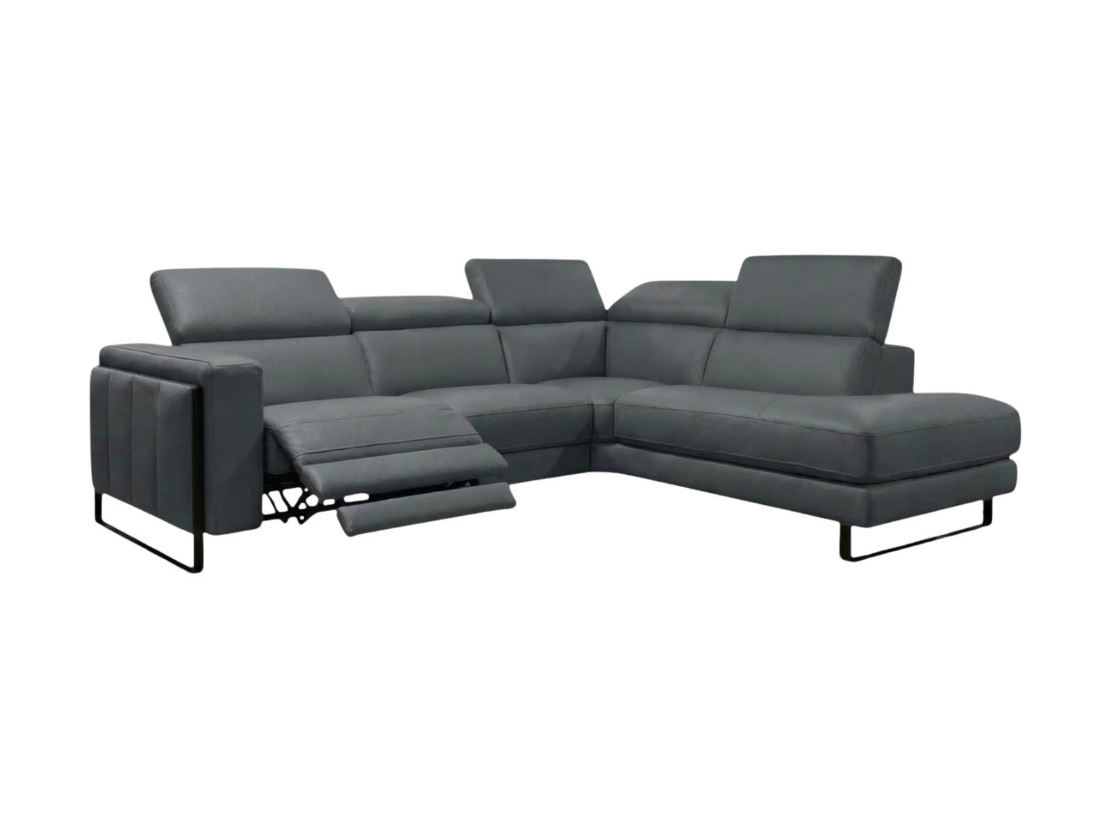 ECKSOFA Marchesi Echtleder mit 1 x Relaxfunktion Anthrazit - Anthrazit, Leder/Metall (257/80/220cm)