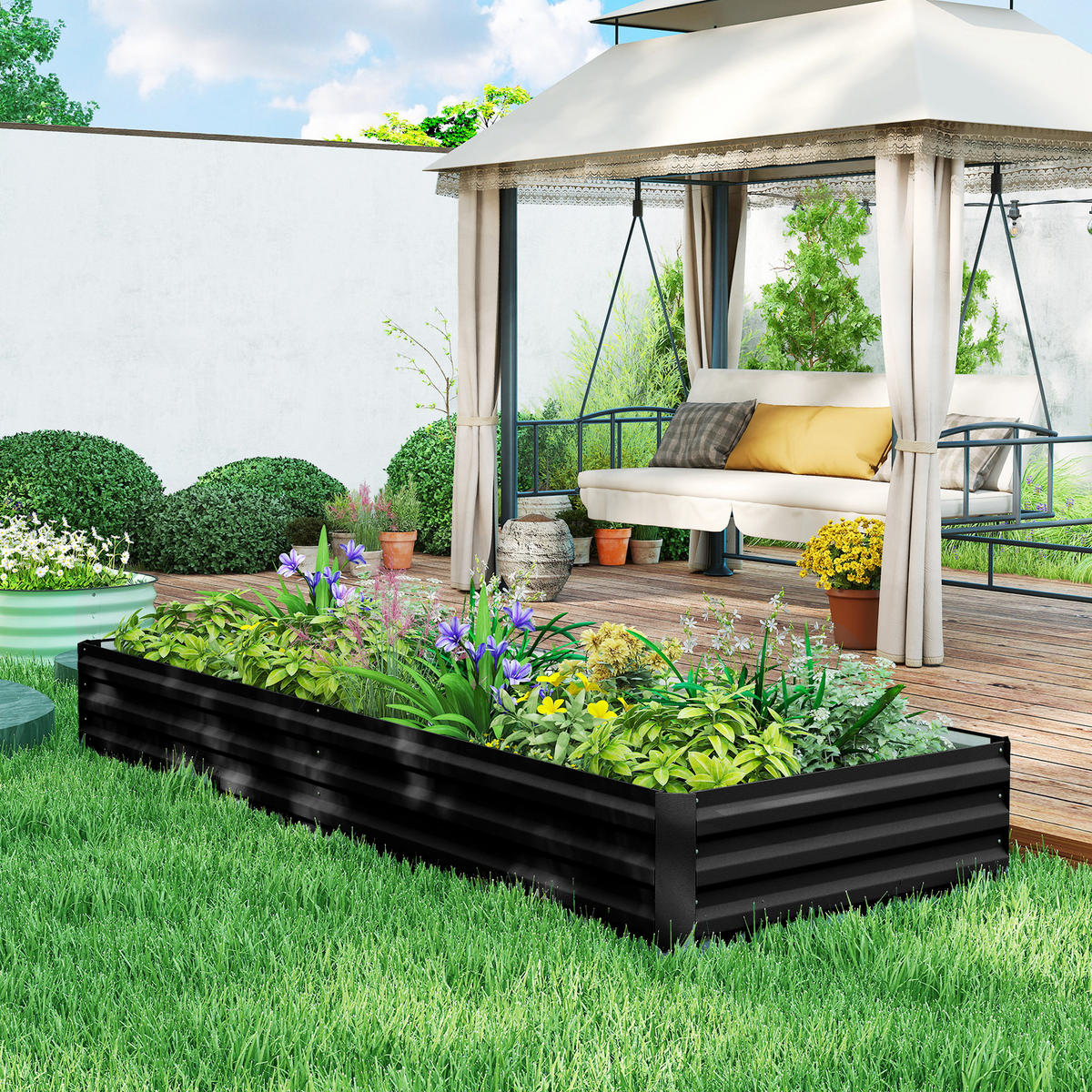 HOCHBEET DE-12301 rechteckig 241/90/30 cm aus Wellblech Schwarz - Schwarz, Metall (241/30/90.5cm) - ComfortXL