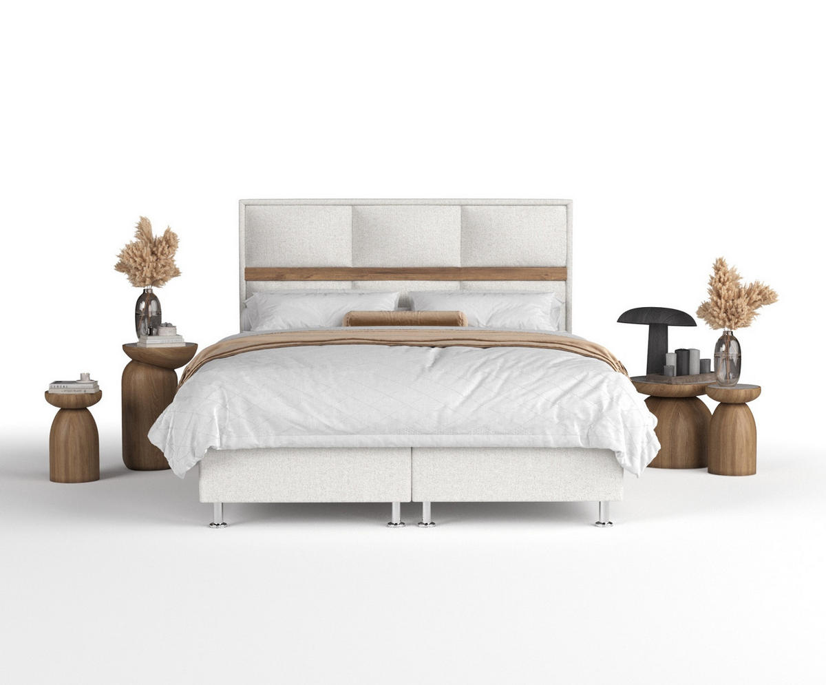 BOXSPRINGBETT Soto Hellbeige 160/200 cm mit Latex-Topper - Beige/Silberfarben, Holz/Holzwerkstoff (160/200cm) - Maison de Reve