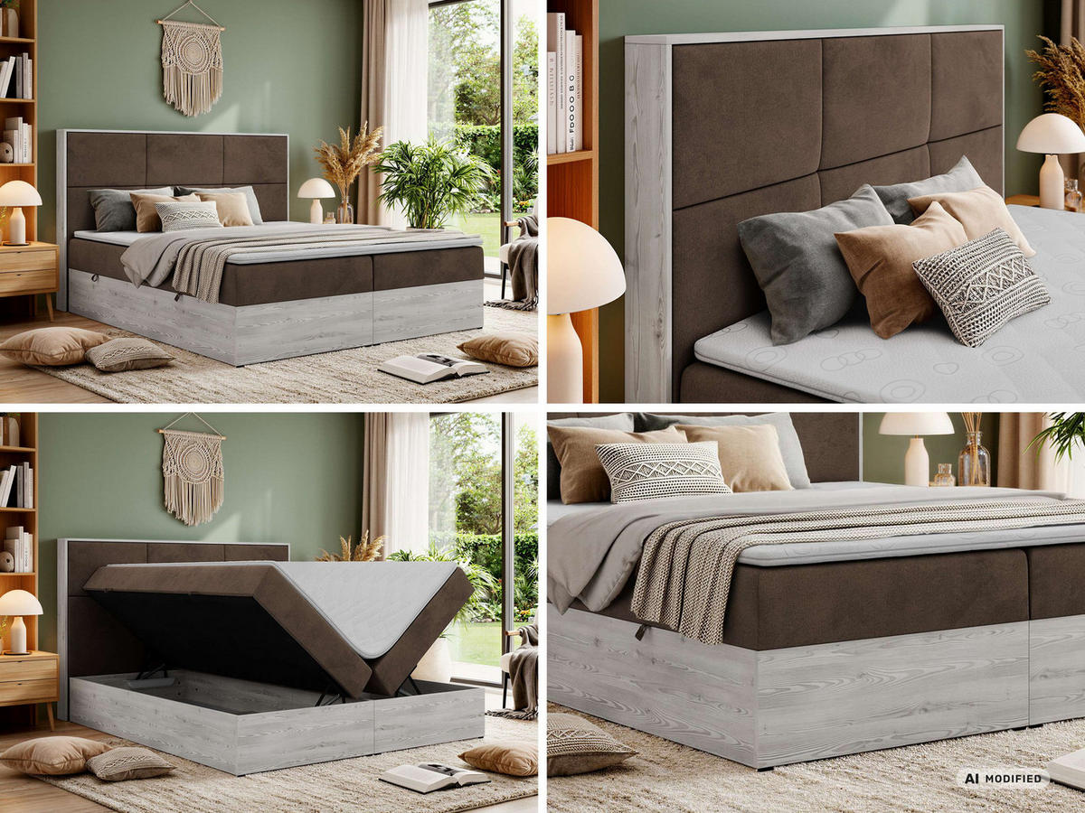 KONTINENTÁLNÍ POSTEL DELNOR 140/200 - Hnědá Samet - Topper Visco - H3 - černá/hnědá, textil/plast (140/200cm) - MKS