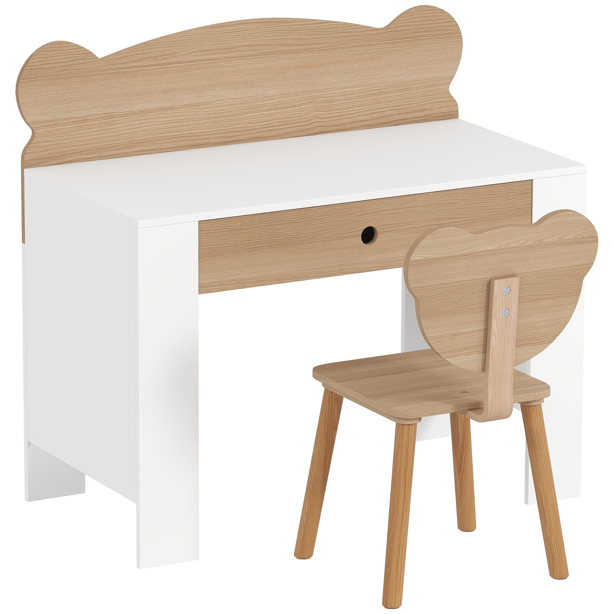 KINDERSCHREIBTISCH Set mit Tischplatte & Schublade Kinder Schreibtisch und Stuhl - Naturfarben, Holz (41/74.5/80cm) - AIYAPLAY