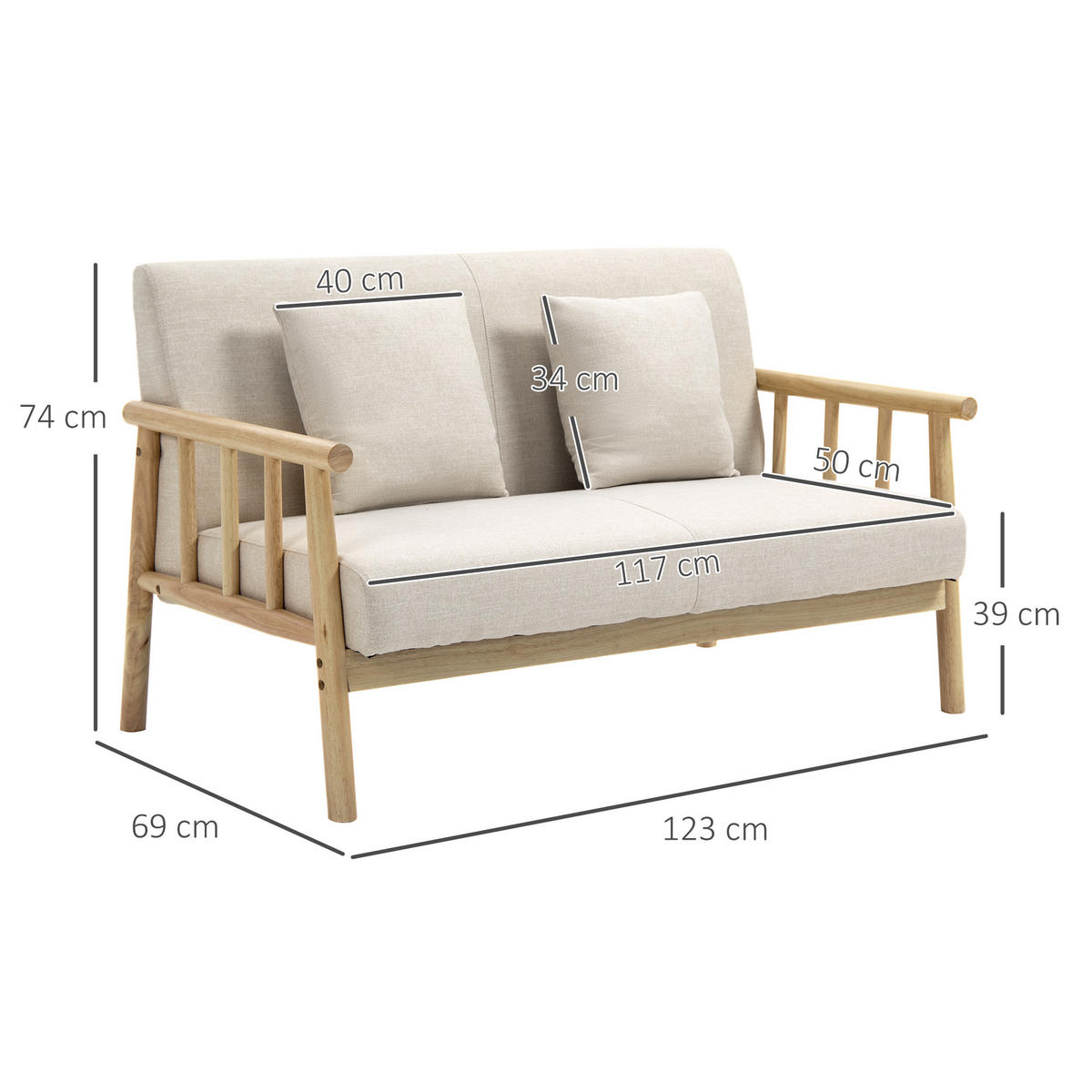 2-SITZER Sofa Beige 123.0/69.0/74.0 cm - Beige, Textil (69/74/123cm)