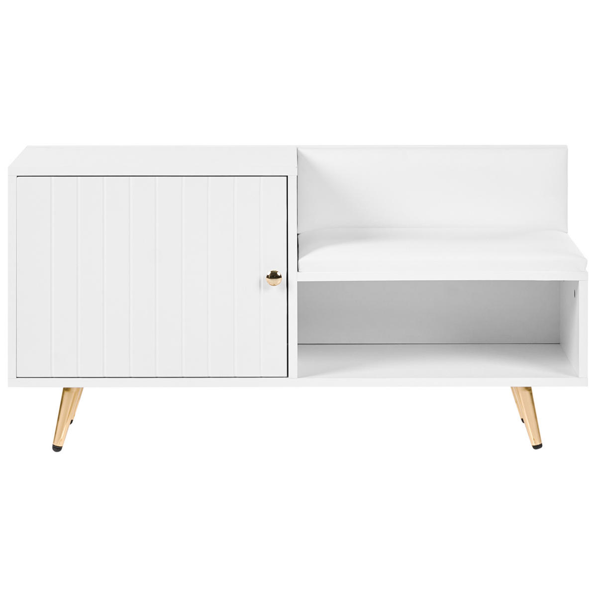 BANCĂ PENTRU PANTOFI albă Kelowna - alb/auriu, compozit lemnos (100/50/35cm) - Beliani