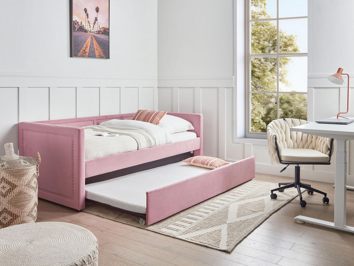 TAGESBETT 90/200 cm Rosa Mimizan - Pink, Naturmaterialien/Textil (90/200cm) - Beliani