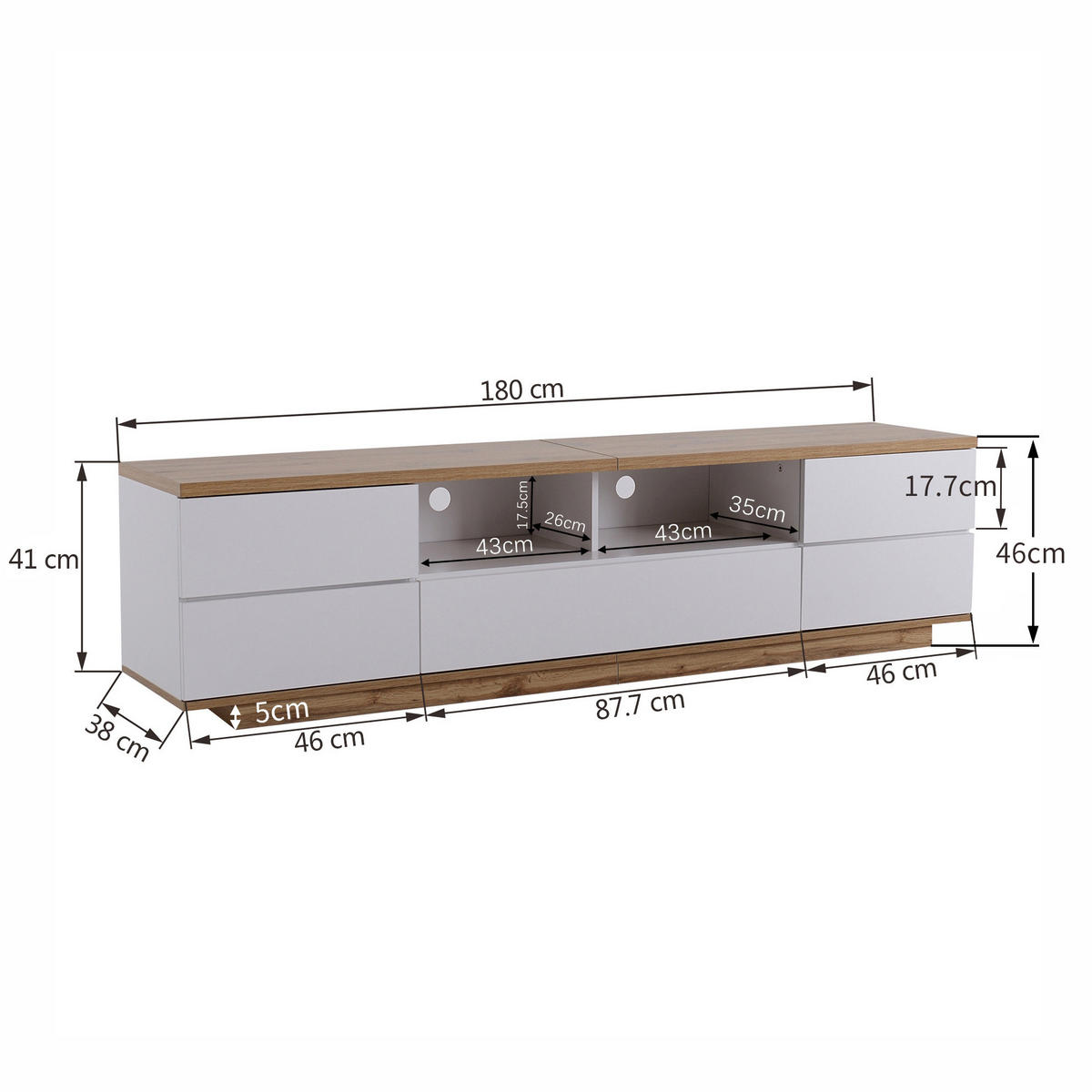 TV-SCHRANK mit 5 Türen 180 cm MDF Weiß - Weiß, Holzwerkstoff (38/46/180cm) - Beauniv