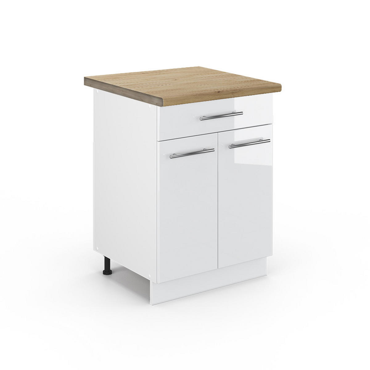 KÜCHENUNTERSCHRANK Fame-Line Weiß Hochglanz 60 cm mit Schublade AP Eiche - Weiß Hochglanz/Weiß, Holzwerkstoff (60/82/60cm) - Vicco