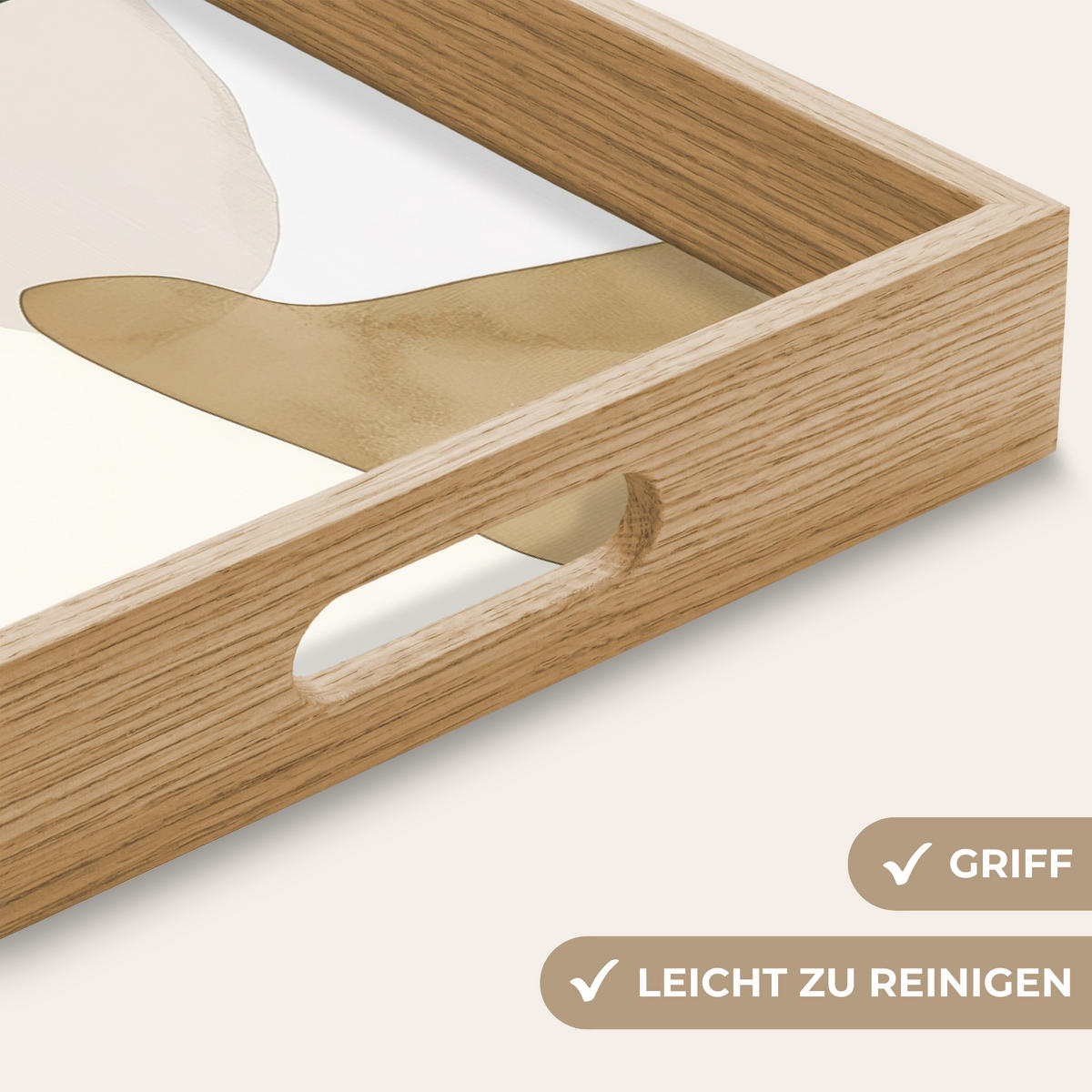 TABLETT - Japandi - Abstrakt - Grün - 50x35 cm - Grün, Holz (50/5/5cm) - OnlyWow