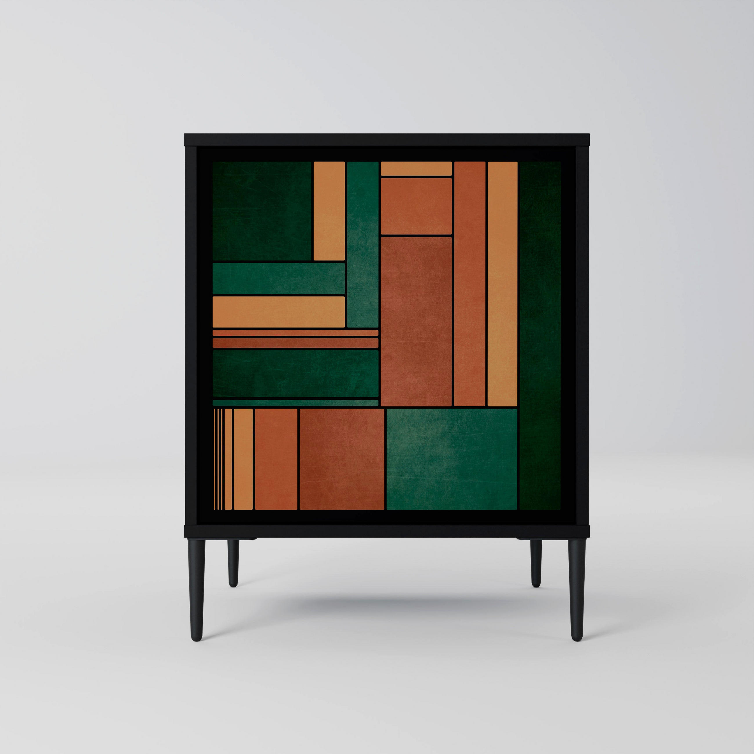 SIDEBOARD EARTHY FIGURES, Schwarz, 57,5x42x72,5 cm, Schwarze Metallfüße - Multicolor/Schwarz, Holzwerkstoff/Metall (57.5/72.5/42cm) - SpaceRebels